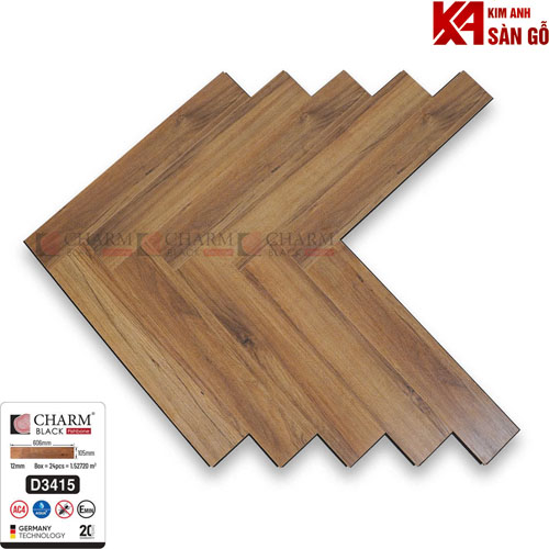 Sàn Gỗ Xương Cá 12mm Charm Cốt Đen D3415